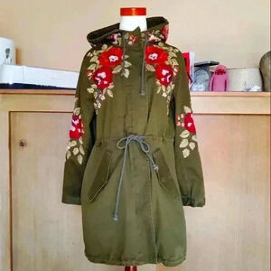 Johnny Was Workshop Olive Green Boho Hooded Anorak Fall Jacket Sz S NWOT